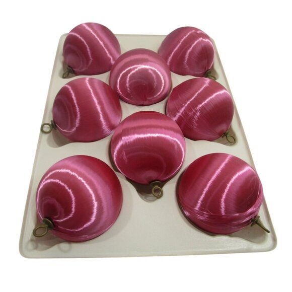 Vintage Satin Sheen Christmas Ornaments Set Of 8 Raspberry GUC - Picture 1 of 10